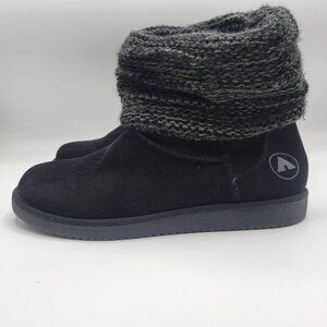 Black Airwalk Womens Suede Ankle Boots With Knit Cuffs Size 8.5